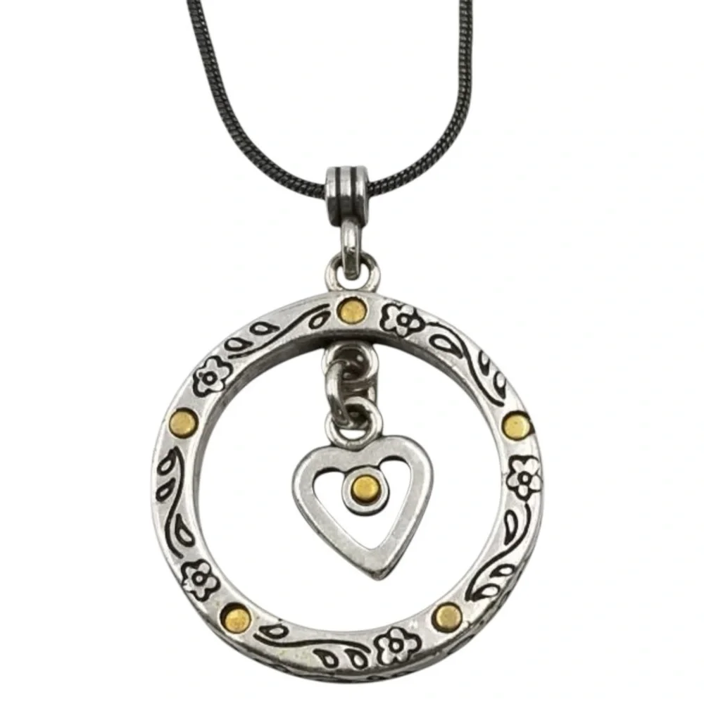 Brighton Heart Center Pendant Reversble Two Tone Crystal Necklace 1027 - Picture 2 of 3